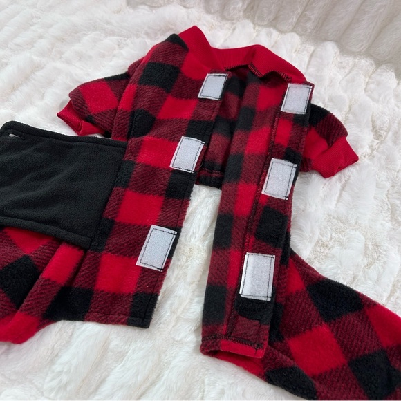 PetRageUs Red Check Fleece Dog Pajamas - Picture 6 of 9